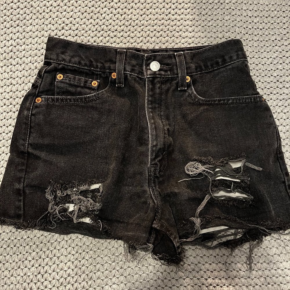 Black Levi distressed shorts